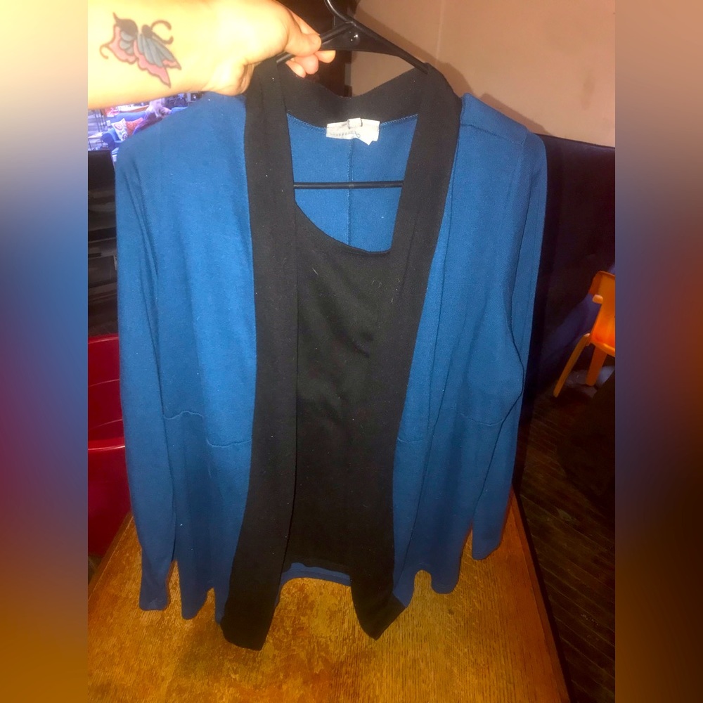 Women’s Blue Cardigan with Attached Black Tank XL